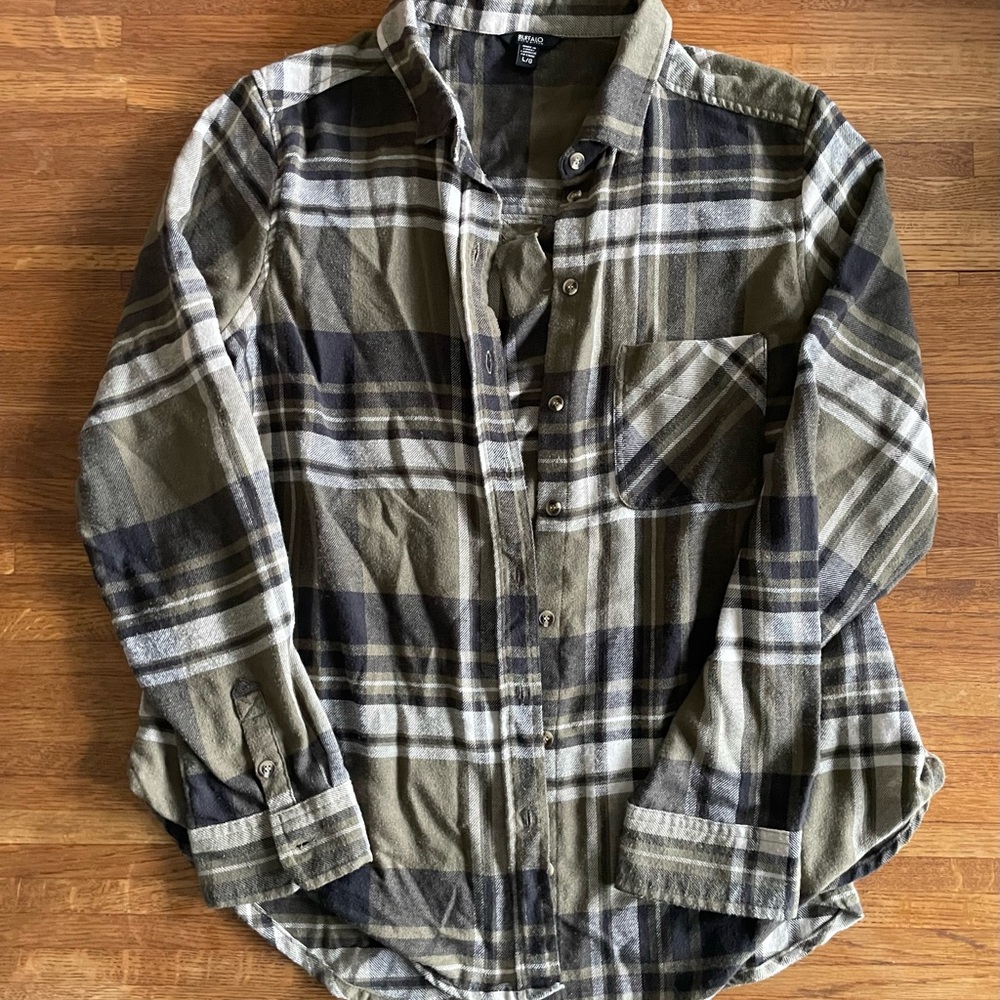 Buffalo David Bitton Green and Black Plaid Button Down Shirt
